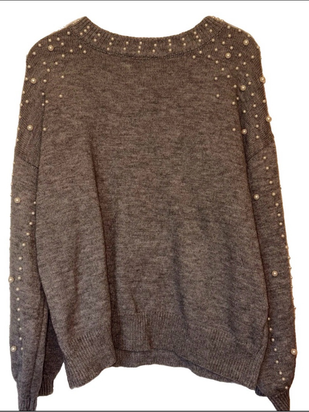 BiBi Pearl-Accent Scoop Neck Sweater - Gray